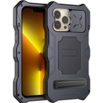 Custodia per telefono in metallo Tri-poof Camshield con supporto, For iPhone 14, For iPhone 14 Plus, For iPhone 14 Pro, For iPhone 14 Pro Max