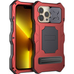 Custodia per telefono in metallo Tri-poof Camshield con supporto, For iPhone 14, For iPhone 14 Plus, For iPhone 14 Pro, For iPhone 14 Pro Max