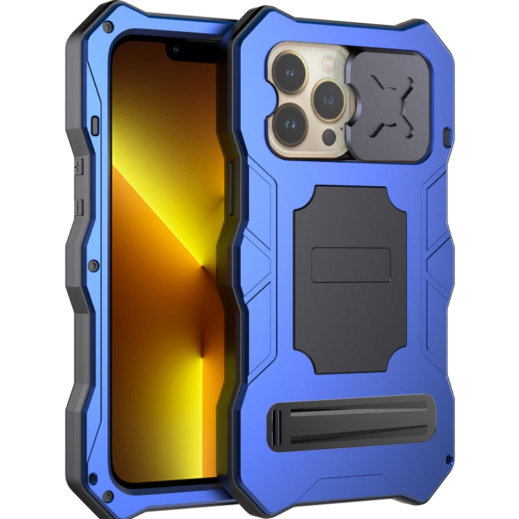 Custodia per telefono in metallo Tri-poof Camshield con supporto, For iPhone 14, For iPhone 14 Plus, For iPhone 14 Pro, For iPhone 14 Pro Max