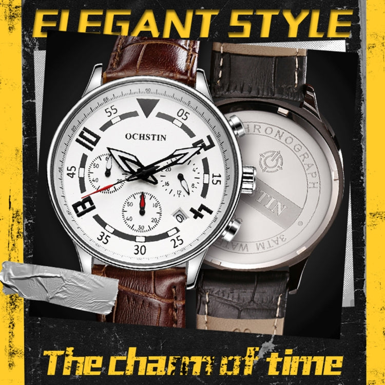 Orologio multifunzionale in pelle da uomo al quarzo, Ochstin 6050B