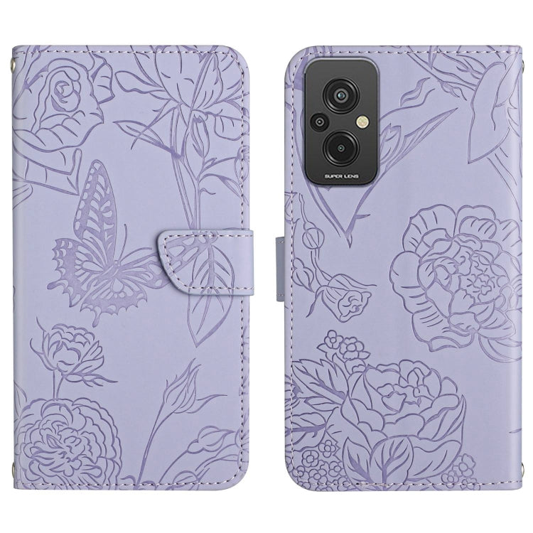 HT03 Cassa del telefono di cuoio di vibrazione impressa farfalla di sensibilità della pelle, For Xiaomi Redmi 11 Prime 4G, For Xiaomi Redmi 11 Prime 5G, For Xiaomi Redmi Note 12 China, For Xiaomi Redmi Note 12 Pro 5G China