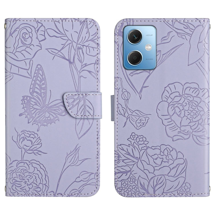 HT03 Cassa del telefono di cuoio di vibrazione impressa farfalla di sensibilità della pelle, For Xiaomi Redmi 11 Prime 4G, For Xiaomi Redmi 11 Prime 5G, For Xiaomi Redmi Note 12 China, For Xiaomi Redmi Note 12 Pro 5G China