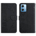 HT03 Cassa del telefono di cuoio di vibrazione impressa farfalla di sensibilità della pelle, For Xiaomi Redmi 11 Prime 4G, For Xiaomi Redmi 11 Prime 5G, For Xiaomi Redmi Note 12 China, For Xiaomi Redmi Note 12 Pro 5G China
