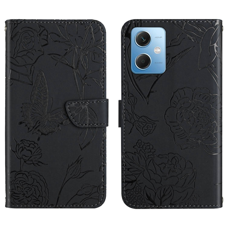 HT03 Cassa del telefono di cuoio di vibrazione impressa farfalla di sensibilità della pelle, For Xiaomi Redmi 11 Prime 4G, For Xiaomi Redmi 11 Prime 5G, For Xiaomi Redmi Note 12 China, For Xiaomi Redmi Note 12 Pro 5G China
