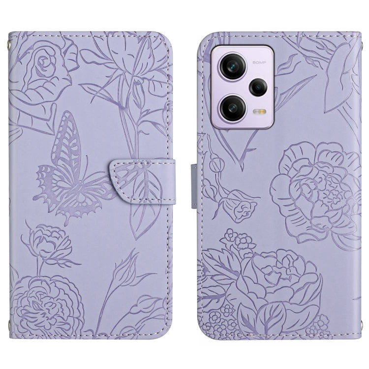HT03 Cassa del telefono di cuoio di vibrazione impressa farfalla di sensibilità della pelle, For Xiaomi Redmi 11 Prime 4G, For Xiaomi Redmi 11 Prime 5G, For Xiaomi Redmi Note 12 China, For Xiaomi Redmi Note 12 Pro 5G China