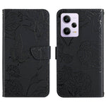 HT03 Cassa del telefono di cuoio di vibrazione impressa farfalla di sensibilità della pelle, For Xiaomi Redmi 11 Prime 4G, For Xiaomi Redmi 11 Prime 5G, For Xiaomi Redmi Note 12 China, For Xiaomi Redmi Note 12 Pro 5G China