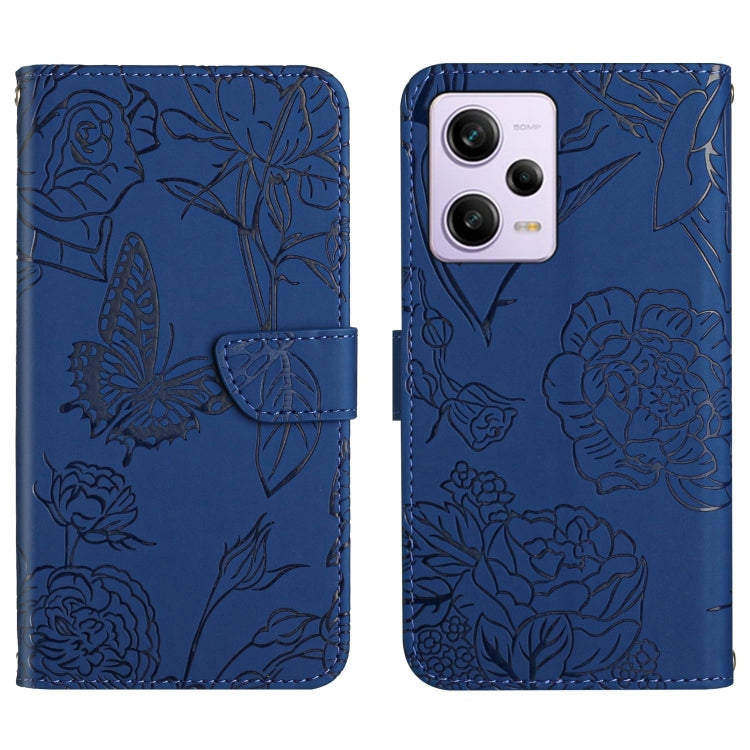 HT03 Cassa del telefono di cuoio di vibrazione impressa farfalla di sensibilità della pelle, For Xiaomi Redmi 11 Prime 4G, For Xiaomi Redmi 11 Prime 5G, For Xiaomi Redmi Note 12 China, For Xiaomi Redmi Note 12 Pro 5G China