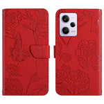 HT03 Cassa del telefono di cuoio di vibrazione impressa farfalla di sensibilità della pelle, For Xiaomi Redmi 11 Prime 4G, For Xiaomi Redmi 11 Prime 5G, For Xiaomi Redmi Note 12 China, For Xiaomi Redmi Note 12 Pro 5G China