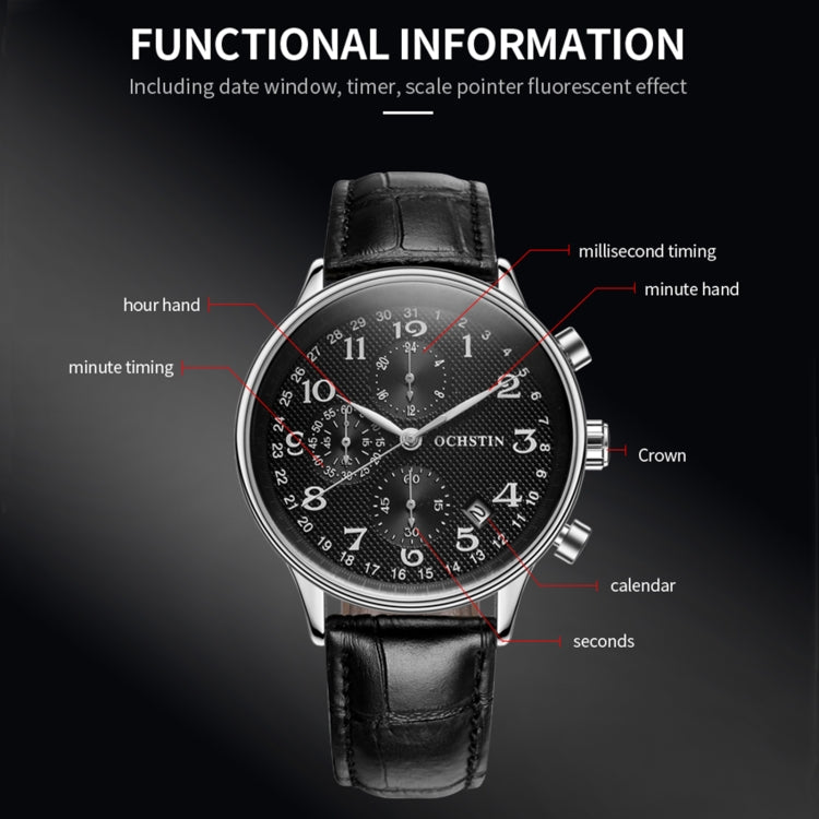 Orologio multifunzionale in pelle da uomo al quarzo, Ochstin 6050C