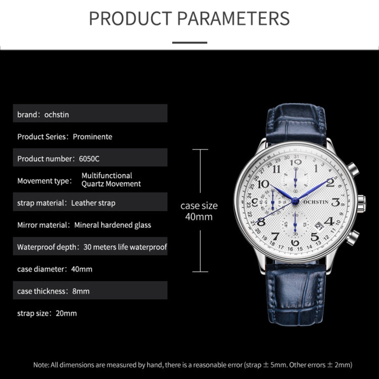 Orologio multifunzionale in pelle da uomo al quarzo, Ochstin 6050C