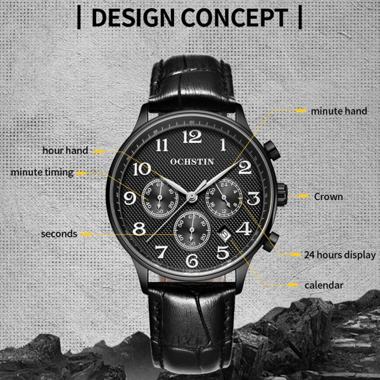 Orologio multifunzionale in pelle da uomo al quarzo, Ochstin 6050E