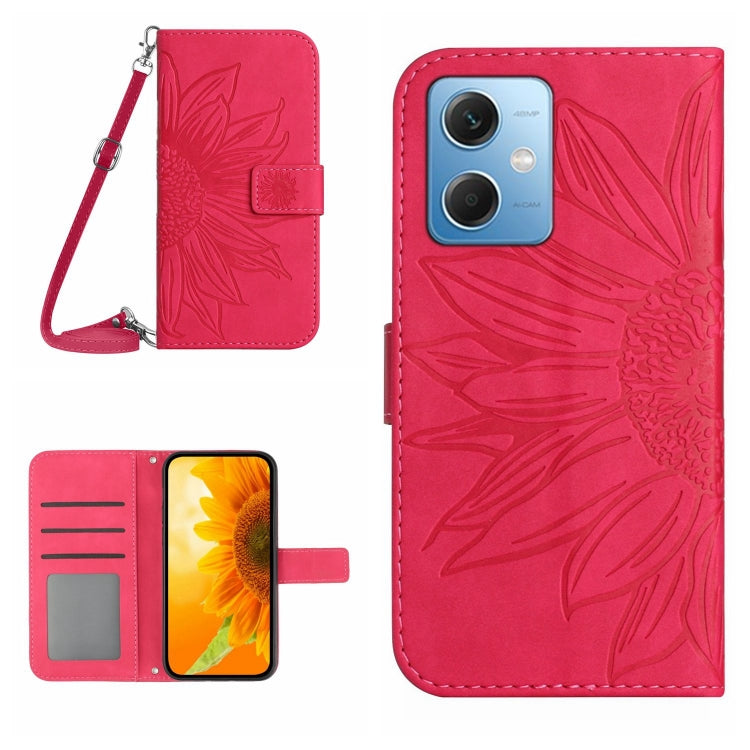Skin Feel Custodia per cellulare in pelle con motivo a fiori di sole con cordino, For Xiaomi Redmi Note 12 China, For Xiaomi Redmi Note 12 Pro 5G China