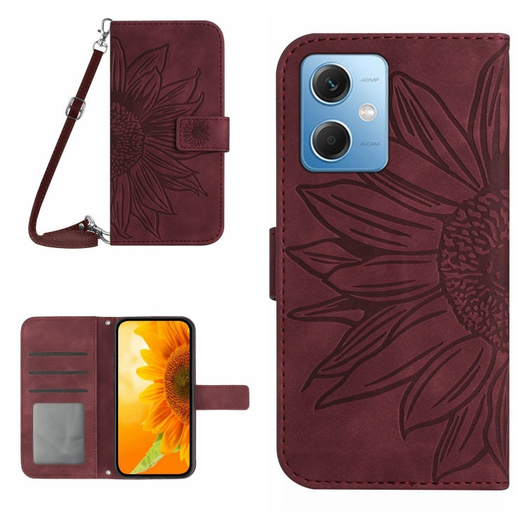 Skin Feel Custodia per cellulare in pelle con motivo a fiori di sole con cordino, For Xiaomi Redmi Note 12 China, For Xiaomi Redmi Note 12 Pro 5G China