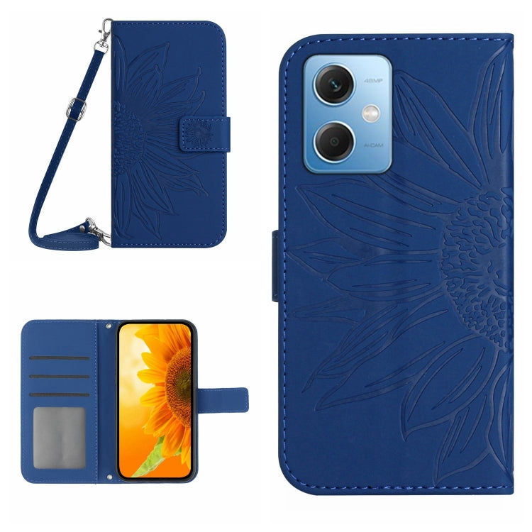 Skin Feel Custodia per cellulare in pelle con motivo a fiori di sole con cordino, For Xiaomi Redmi Note 12 China, For Xiaomi Redmi Note 12 Pro 5G China