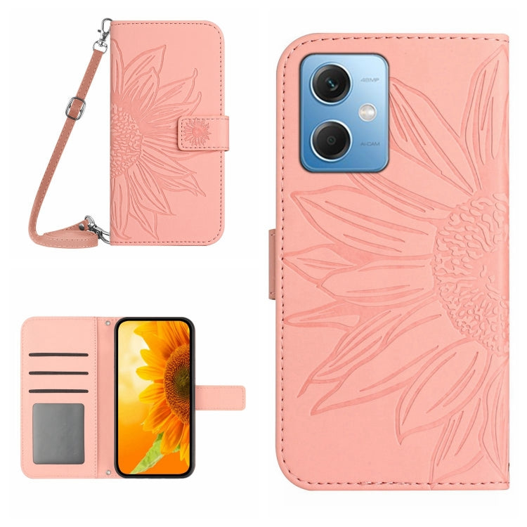 Skin Feel Custodia per cellulare in pelle con motivo a fiori di sole con cordino, For Xiaomi Redmi Note 12 China, For Xiaomi Redmi Note 12 Pro 5G China