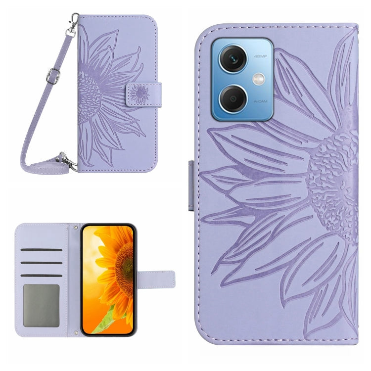 Skin Feel Custodia per cellulare in pelle con motivo a fiori di sole con cordino, For Xiaomi Redmi Note 12 China, For Xiaomi Redmi Note 12 Pro 5G China
