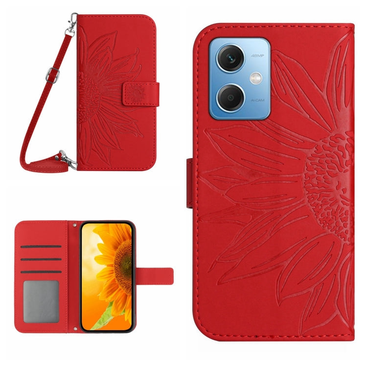 Skin Feel Custodia per cellulare in pelle con motivo a fiori di sole con cordino, For Xiaomi Redmi Note 12 China, For Xiaomi Redmi Note 12 Pro 5G China