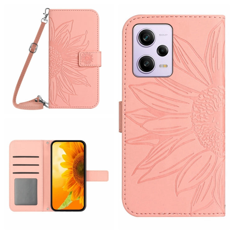 Skin Feel Custodia per cellulare in pelle con motivo a fiori di sole con cordino, For Xiaomi Redmi Note 12 China, For Xiaomi Redmi Note 12 Pro 5G China