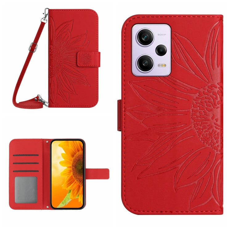 Skin Feel Custodia per cellulare in pelle con motivo a fiori di sole con cordino, For Xiaomi Redmi Note 12 China, For Xiaomi Redmi Note 12 Pro 5G China