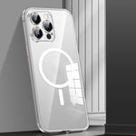 Custodia per telefono trasparente in metallo con fibbia a molla MagSafe con protezione dell'obiettivo, For iPhone 14, For iPhone 14 Plus, For iPhone 14 Pro, For iPhone 14 Pro Max, For iPhone 13, For iPhone 13 Pro, For iPhone 13 Pro Max, For iPhone 12  ...
