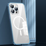 Custodia per telefono trasparente in metallo con fibbia a molla MagSafe con protezione dell'obiettivo, For iPhone 14, For iPhone 14 Plus, For iPhone 14 Pro, For iPhone 14 Pro Max, For iPhone 13, For iPhone 13 Pro, For iPhone 13 Pro Max, For iPhone 12  ...