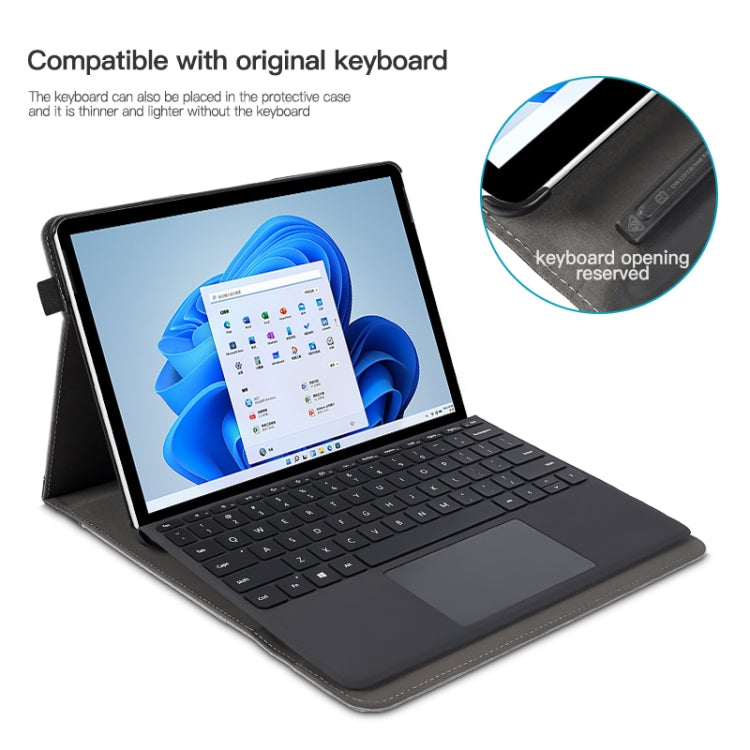 Custodia per tablet in pelle con cuciture in tessuto, For Microsoft Surface Pro 10 / 9, For Microsoft Surface Pro 8, For Microsoft Surface Pro 7 / 6 / 5 / 4, For Microsoft Surface Go 3 / 2 / 1