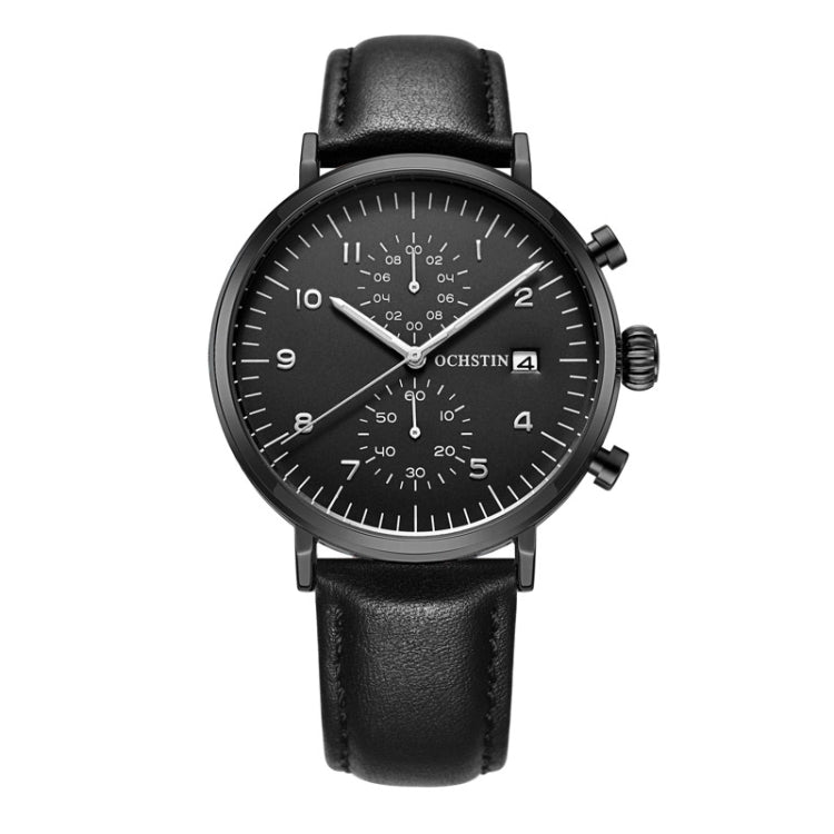 Orologio multifunzionale in pelle da uomo impermeabile al quarzo, OCHSTIN 6076C