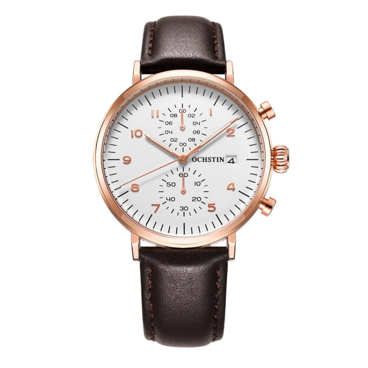 Orologio multifunzionale in pelle da uomo impermeabile al quarzo, OCHSTIN 6076C