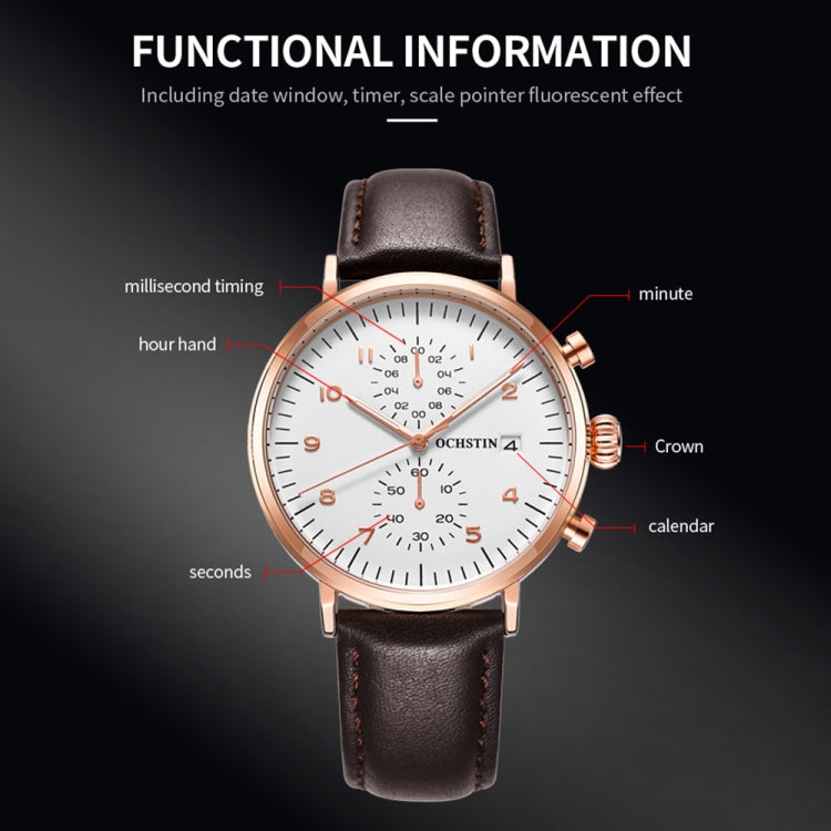 Orologio multifunzionale in pelle da uomo impermeabile al quarzo, OCHSTIN 6076C