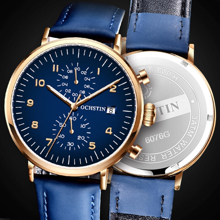 Orologio multifunzionale in pelle da uomo impermeabile al quarzo, OCHSTIN 6076C