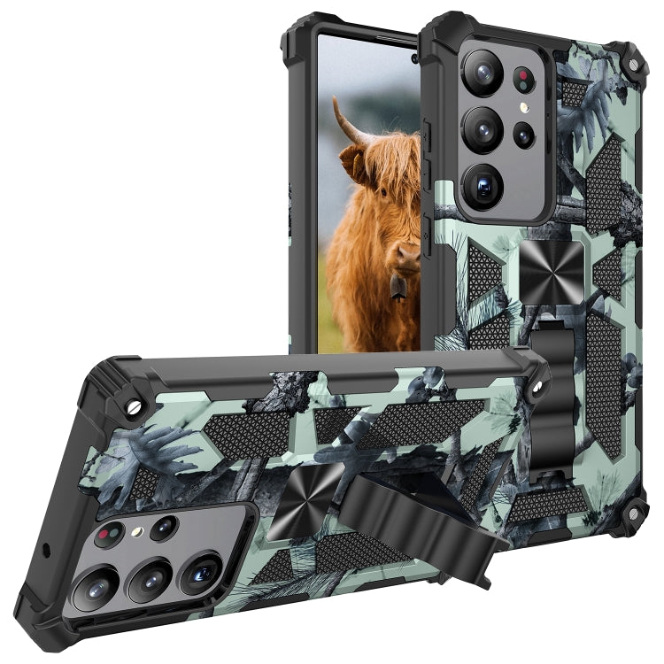 Camouflage Armor Cavalletto TPU + Custodia per telefono magnetica per PC, For Samsung Galaxy S23 Ultra 5G