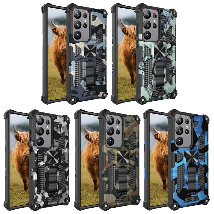Camouflage Armor Cavalletto TPU + Custodia per telefono magnetica per PC, For Samsung Galaxy S23 Ultra 5G