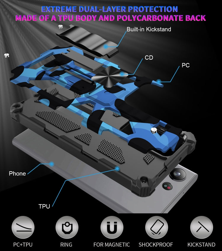 Camouflage Armor Cavalletto TPU + Custodia per telefono magnetica per PC, For Samsung Galaxy S23 Ultra 5G