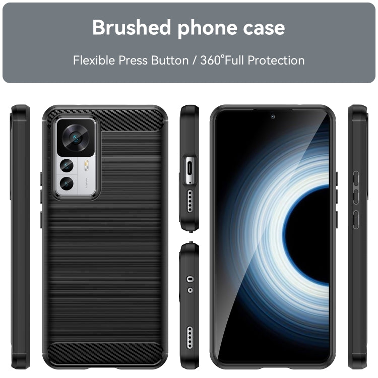 Custodia per telefono TPU in fibra di carbonio con trama spazzolata, For Xiaomi 12T Pro