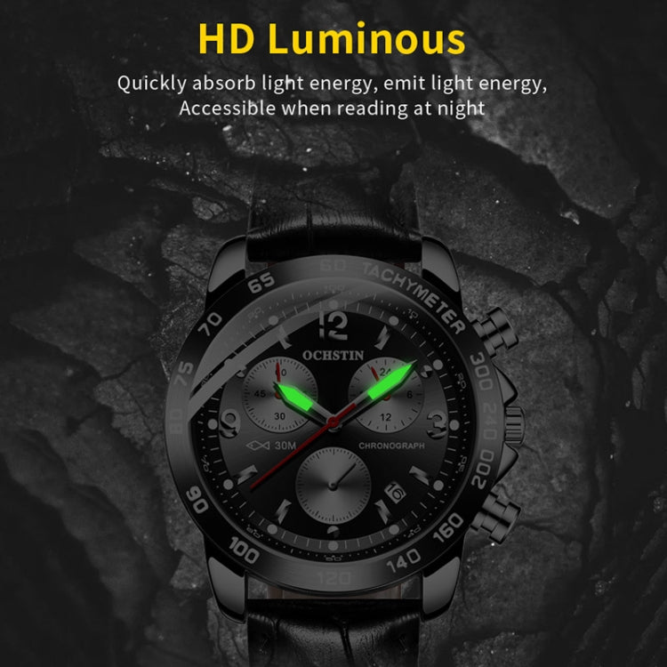 Orologio multifunzionale in pelle da uomo luminoso impermeabile al quarzo, OCHSTIN 6123C