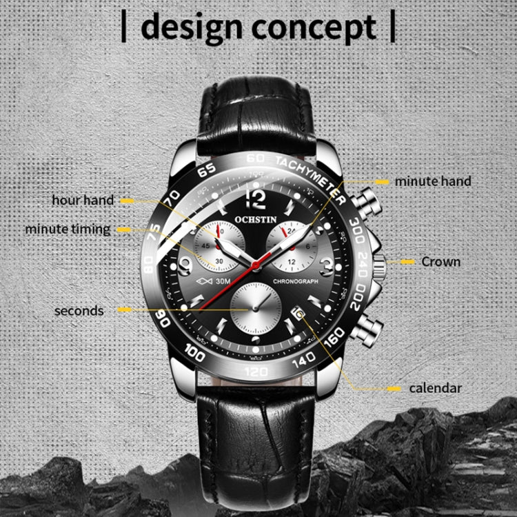 Orologio multifunzionale in pelle da uomo luminoso impermeabile al quarzo, OCHSTIN 6123C