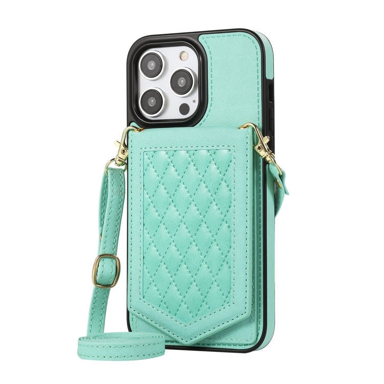 Custodia per telefono RFID con trama rombica con cordino e specchio, For iPhone 14 Pro Max, For iPhone 14 Pro, For iPhone 14, For iPhone 14 Plus