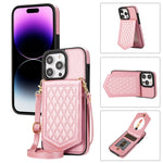 Custodia per telefono RFID con trama rombica con cordino e specchio, For iPhone 14 Pro Max, For iPhone 14 Pro, For iPhone 14, For iPhone 14 Plus