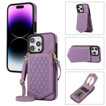 Custodia per telefono RFID con trama rombica con cordino e specchio, For iPhone 14 Pro Max, For iPhone 14 Pro, For iPhone 14, For iPhone 14 Plus