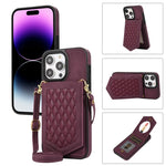 Custodia per telefono RFID con trama rombica con cordino e specchio, For iPhone 14 Pro Max, For iPhone 14 Pro, For iPhone 14, For iPhone 14 Plus