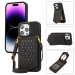 Custodia per telefono RFID con trama rombica con cordino e specchio, For iPhone 14 Pro Max, For iPhone 14 Pro, For iPhone 14, For iPhone 14 Plus