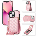 Custodia per telefono RFID con trama rombica con cordino e specchio, For iPhone 14 Pro Max, For iPhone 14 Pro, For iPhone 14, For iPhone 14 Plus