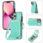 Custodia per telefono RFID con trama rombica con cordino e specchio, For iPhone 13 Pro Max, For iPhone 13 Pro, For iPhone 13, For iPhone 13 mini