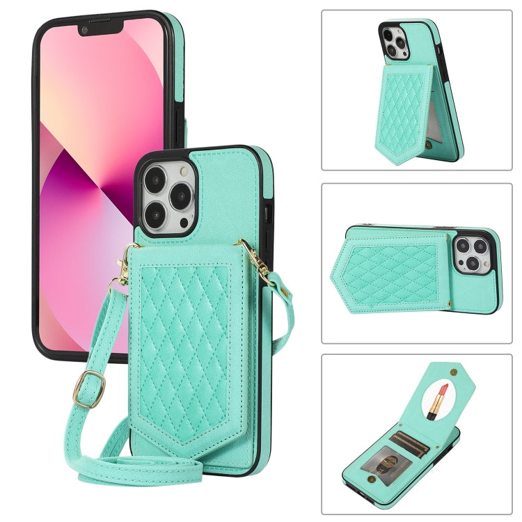 Custodia per telefono RFID con trama rombica con cordino e specchio, For iPhone 13 Pro Max, For iPhone 13 Pro, For iPhone 13, For iPhone 13 mini