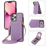 Custodia per telefono RFID con trama rombica con cordino e specchio, For iPhone 13 Pro Max, For iPhone 13 Pro, For iPhone 13, For iPhone 13 mini