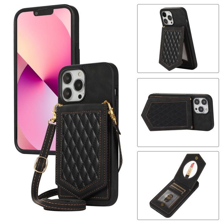 Custodia per telefono RFID con trama rombica con cordino e specchio, For iPhone 13 Pro Max, For iPhone 13 Pro, For iPhone 13, For iPhone 13 mini
