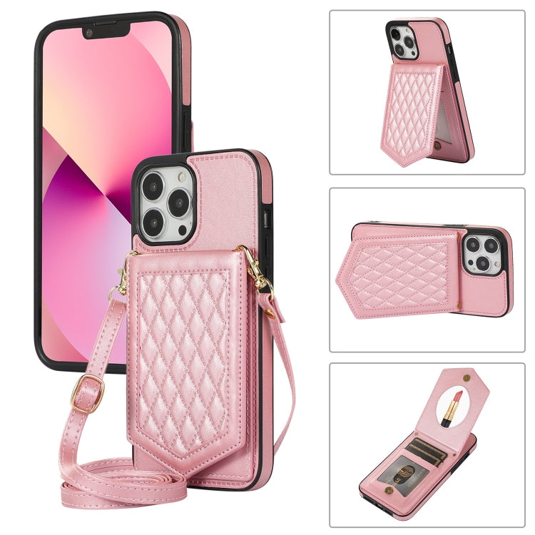 Custodia per telefono RFID con trama rombica con cordino e specchio, For iPhone 13 Pro Max, For iPhone 13 Pro, For iPhone 13, For iPhone 13 mini