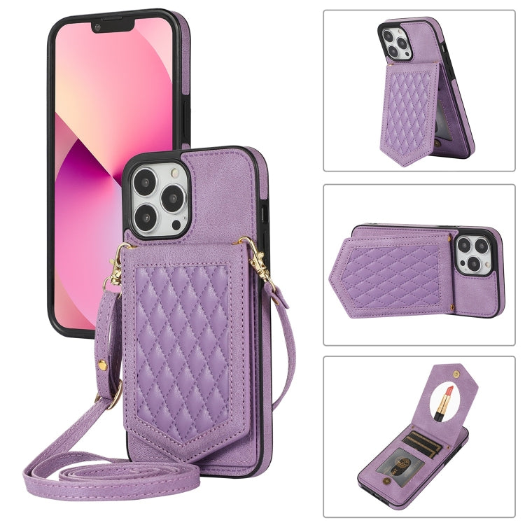 Custodia per telefono RFID con trama rombica con cordino e specchio, For iPhone 13 Pro Max, For iPhone 13 Pro, For iPhone 13, For iPhone 13 mini