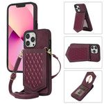 Custodia per telefono RFID con trama rombica con cordino e specchio, For iPhone 13 Pro Max, For iPhone 13 Pro, For iPhone 13, For iPhone 13 mini