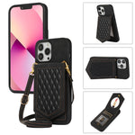 Custodia per telefono RFID con trama rombica con cordino e specchio, For iPhone 13 Pro Max, For iPhone 13 Pro, For iPhone 13, For iPhone 13 mini